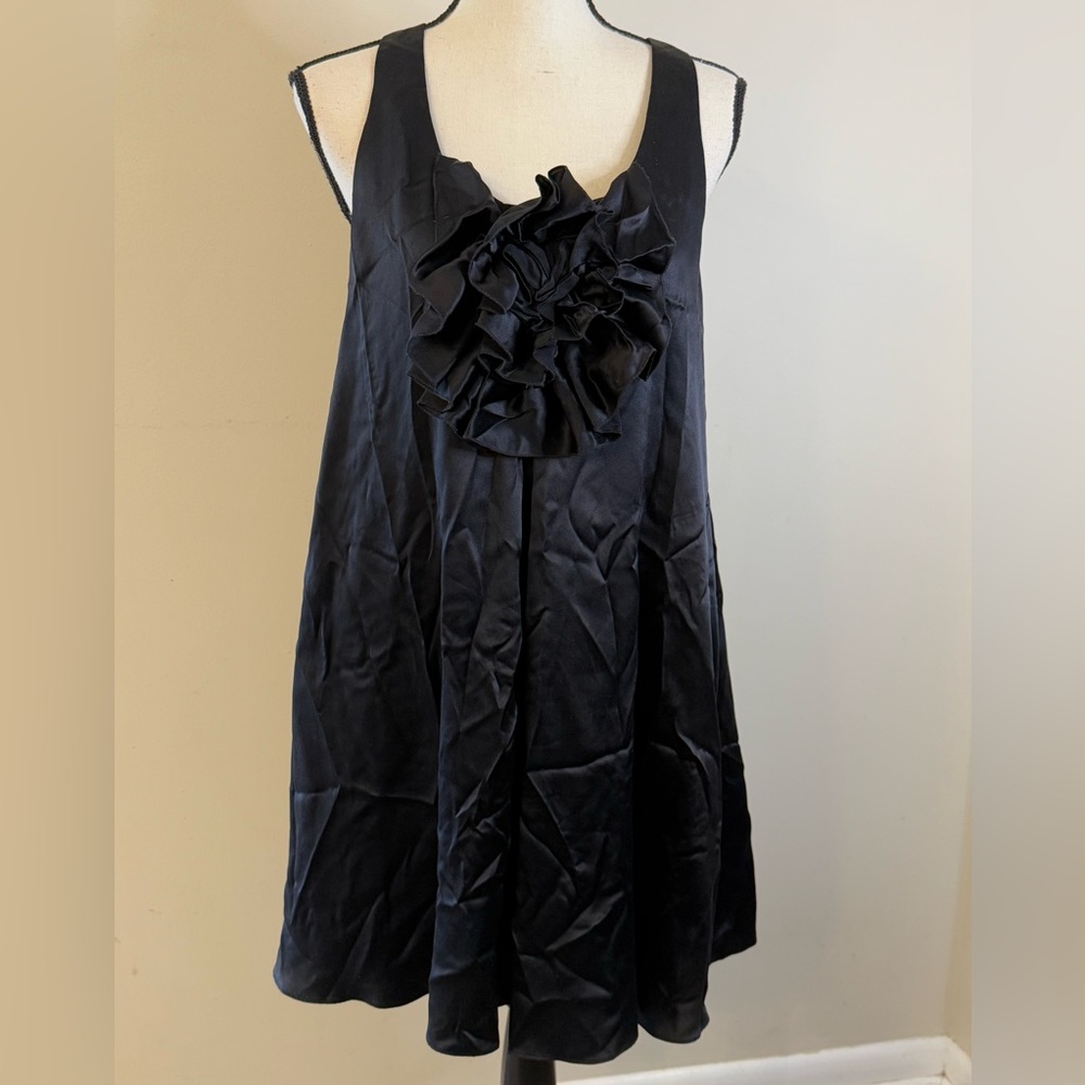 Black Halo Silk sleeveless black mini dress decorative floral embellishment SZ 4